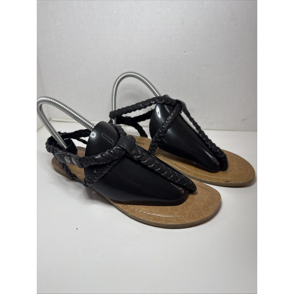 Minnetonka Gladiator Sandals 9 Black Leather Braided Boho Strappy Flat Shoes EUC